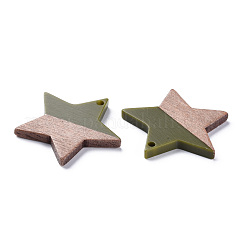 不透明な樹脂とクルミ材のペンダント  ツートン  スター  オリーブドラブ  26x28.5x3mm  穴：1.8mm&nbsp;RESI-T035-39F