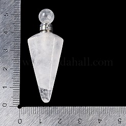 天然水晶ファセットコーン開閉式香水瓶大型ペンダント  304ステンレススチール製金具付き  ステンレス鋼色  49.5~51.5x18.5x18.5mm  穴：1.8mm&nbsp;G-L524-18P-11