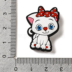 漫画動物シリコンビーズ  ホワイト  猫の形  30x22.5x8.5mm  穴：2mm&nbsp;SIL-S007-01B