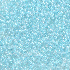 12/0 FGBグレードAラウンドガラスシードビーズ  透明インサイドカラー  ABカラーメッキ  ライトブルー  2.3x1.5mm  穴：1mm  約48500個/ポンド&nbsp;SEED-N001-E-315