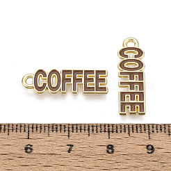 合金とエナメルのペンダント  言葉/コーヒーのチャーム  ゴールドカラー  キャメル  22x7x1mm  穴：1.5mm&nbsp;PALLOY-T093-09D-G