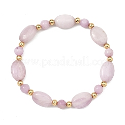 Natural Kunzite & Brass Beaded Strtetch Bracelets for Women&nbsp;BJEW-JB14124-01