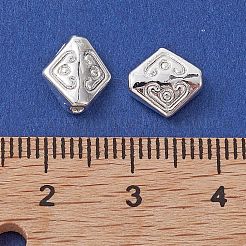 合金ビーズ  長持ちメッキ  菱形  銀  9.5x8.5x4mm  穴：1.2mm&nbsp;FIND-B029-22S