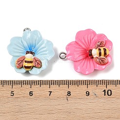 樹脂チャーム  昆虫と花  鉄パーツ  ミックスカラー  28x24.5x8.5mm  穴：2mm&nbsp;RESI-I347-04P-02