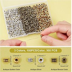 チベット風合金ビーズ  鉛フリー＆カドミウムフリー  コラム  ミックスカラー  6x4.5mm  穴：2.5mm  3色  100個/カラー  300個/箱&nbsp;TIBEB-FH0001-05-RS