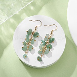 ナチュラルグリーンアベンチュリンチップダングルイヤリング  ゴールド 304 ステンレス クラスター イヤリング  58~60x12~16mm&nbsp;EJEW-JE05266-05
