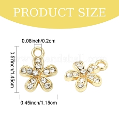 ラックメッキ合金ラインストーンチャーム20個  花  鉛フリー＆ニッケルフリー＆カドミウムフリー  ライトゴールド  14.5x11.5x3mm  穴：2mm&nbsp;FIND-YW0010-20