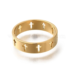 女性用304ステンレスリング  くり抜かれた十字架  18KGP本金メッキ  5mm  内径：18mm&nbsp;RJEW-S238-06G