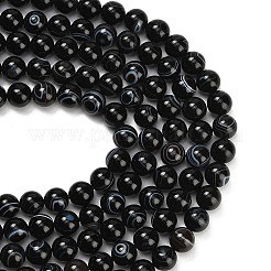 天然石黒瑪瑙ビーズ連売り  目瑪瑙ビーズ  スムーズなラウンド  染め＆加熱  12mm  穴：0.9mm  約34個/連  15.75''（40センチメートル）&nbsp;G-B178-Q01-12mm
