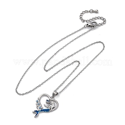 Brass Blue Cubic Zirconia Mermaid Heart Pendant Necklaces for Women&nbsp;NJEW-C067-04P