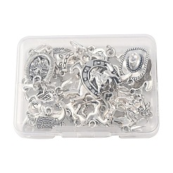 合金のペンダントの飾り  合金回転式ナスカン付き  混合図形  アンティークシルバー＆プラチナ  28~46mm  20個/セット&nbsp;HJEW-GA00004