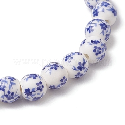 Handmade Flower Printed Porcelain Ceramic Round Beads Stretch Bracelets for Unisex&nbsp;BJEW-JB12070
