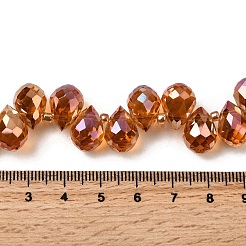 電気メッキガラスビーズ  ティアドロップチャーム  トップ掘削  多面カット  チョコレート  13x9.5mm  穴：1.2mm  約98個/連  29.53''（75センチメートル）&nbsp;EGLA-K062-01B-HP05
