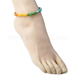 Dyed Natural Freshwater Shell Nuggets Beaded Chakra Anklets&nbsp;AJEW-AN00745
