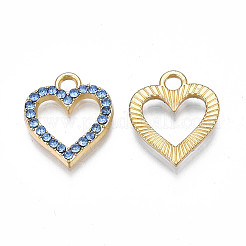 合金チャーム  ラインストーン付き  カドミウムフリー＆鉛フリー  ハート  ライトサファイア  17x15x2mm  穴：2.5mm&nbsp;PALLOY-S133-017A-LG
