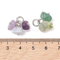 5個の天然および合成の混合宝石用原石のペンダント  ナゲットチャーム  304ステンレススチールオープン丸カン付き  ステンレス鋼色  13.5x13x10mm  穴：4mm&nbsp;PALLOY-JF05353-01