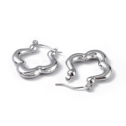 変色しない304ステンレススチール製フラワーフープピアス（女性用）  ステンレス鋼色  25x22x4mm  ピン：0.6mm&nbsp;EJEW-I284-13P