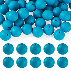 50個の食品グレードの環境に優しいシリコーンビーズ  ラウンド  士官候補生ブルー  15mm  穴：2mm&nbsp;SIL-TADJ0001-03H
