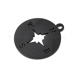 イオンプレーティング（IP）304ステンレスペンダント  レーザー切断  コンパス  ブラック  17x15x1mm  穴：1.4mm&nbsp;STAS-T044-236B