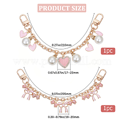 2Pcs 2 Styles Pink Zinc Alloy Enamel Bowknot Heart Charm Cable Chain Purse Chains&nbsp;FIND-BBC0004-58
