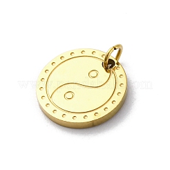 304ステンレススチールチャーム  丸カン付き  陰陽の魅力  イオンプレーティング（ip）  18KGP本金メッキ  12x1mm  穴：2.5mm&nbsp;STAS-E550-27G