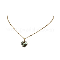 Heart Natural Abalone Shell/Paua Shell Pendant 304 Stainless Steel Satellite Chain Necklaces for Women&nbsp;NJEW-JN06368
