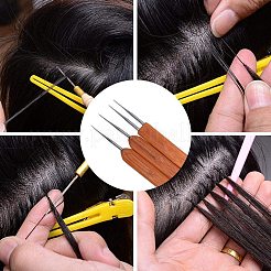 スチールダブルかぎ針編みフック  ドレッドヘアのかぎ針編みのフック針  竹ハンドル  シエナ  133x13.5x5mm  ピン：0.5mmと0.75mm  5個/セット&nbsp;TOOL-NB0001-08