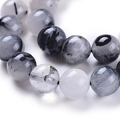 Natural Tourmalinated Quartz/Black Rutilated Quartz Beads Strands&nbsp;X-G-E558-04-8mm