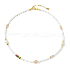 Natural Rose Quartz Heishi Beads & Rice Natural Pearl & Glass Seed Beaded Necklaces&nbsp;NJEW-JN06249-03