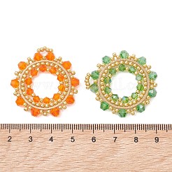 オーストリアのクリスタルバイコーンガラスとシードガラスのペンダント4個、4色  花のチャーム  304ステンレス鋼リンク付き  多面カット  ミックスカラー  34.5x33x4mm  穴：4x3.5mm  1pc /カラー&nbsp;PALLOY-MZ01305