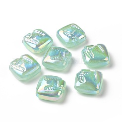 レインボー虹色メッキアクリルビーズ  キラキラビーズ  文字h模様の菱形  薄緑  29.5x29.5x14mm  穴：3.2mm&nbsp;LS-OACR-A010-06B
