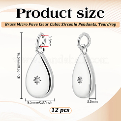 12Pcs Brass Micro Pave Clear Cubic Zirconia Pendants&nbsp;ZIRC-BC0001-33P