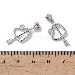 合金とラインストーンのペンダント  鉛フリー＆カドミウムフリー  矢チャーム付きハート  プラチナ  13x26x1.5mm  穴：2mm&nbsp;FIND-Z014-19P