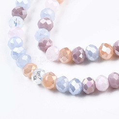 ガラスビーズ連売り  ABカラーメッキ  多面カット  ロンデル  ピンク  3.5x3mm  穴：0.8mm  約132~140個/連  14.80インチ〜15.16インチ（37.6cm〜38.5cm）&nbsp;X-GLAA-T006-16F