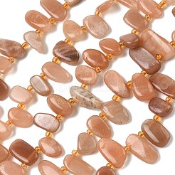 天然石サンストーンビーズ連売り  ティアドロップ  トップ掘削  シードビーズで  10~28x8~12x4~8mm  穴：0.9mm  約42~44個/連  15.16''~15.55''（38.5~39.5センチメートル）&nbsp;G-P604-A04-01