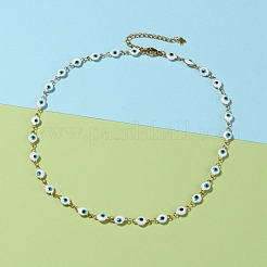 ナザールボンジュウ 304 ステンレススチール エナメル リンクチェーン ブレスレット & ネックレス ジュエリーセット  カニカンとアジャスターチェーン付き  ゴールドカラー  15-3/4インチ（40cm）  7-1/2インチ（19cm）&nbsp;SJEW-JS01152