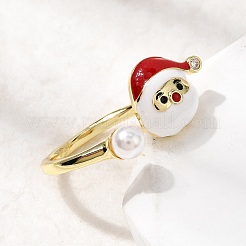 Christmas Brass Micro Pave Cubic Zirconia Enamel Cuff Rings for Women&nbsp;RJEW-L336-02G