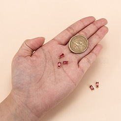 クリアガラスチャーム  DIYのジュエリーには  真鍮パーツ  多面カット  長方形  ライトゴールド  濃いピンク  8.5x4x3mm  穴：1mm&nbsp;X-GLAA-T007-13F