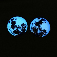 蛍光ガラスカボション  半月と月  暗闇で光るビーズ  ブラック  25x7.5mm&nbsp;GGLA-T004-12A