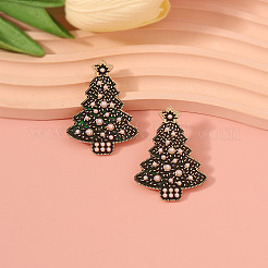 クリスマスツリー合金エナメルスタッドピアス  プラスチックパール付き  ゴールドカラー  41x30mm&nbsp;FS-WG53A5C-02