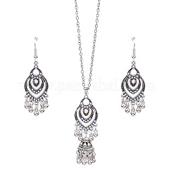 Bohemian Style Alloy & Rhinestone & Plastic Pearl Pendant Bell Tassel Necklaces & Dangle Earring&nbsp;FS-WGA0D62-02