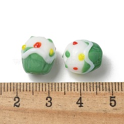 手作りのランプワークの凹凸のあるビーズ  アイスクリームケーキ  グリーン  12~13x10.5~13x10.5~13mm  穴：1.2~1.6mm&nbsp;LAMP-M022-01E
