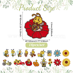 18Pcs Bees & Sunflower Polyester Computerized Embroidery Cloth Iron on/Sew on Patches&nbsp;DIY-WH0890-24
