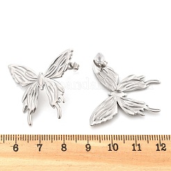 女性用304ステンレススチールスタッドピアス  蝶  ステンレス鋼色  30x32mm&nbsp;EJEW-K306-21P