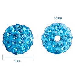 パヴェボールディスコビーズ  樹脂粘土ラインストーンビーズ  ラウンド  アクアマリン  10mm  穴：1.5mm  約100個/箱&nbsp;RB-PH0003-10mm-03