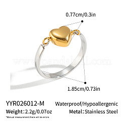 女性用304ステンレススチール指輪  ハート  ゴールデン·ステンレス鋼色  7.7mm  usサイズ8 1/2(18.5mm)&nbsp;IM3958-2