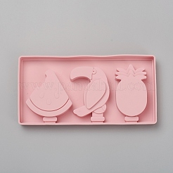 アイスポップ食品グレードのシリコーン型  プラスチック製の蓋と棒付き  子供用夏の家庭のキッチンツール  スイカと鳥とパイナップル  ピンク  91x182x22mm  スティック：86x15x12mm&nbsp;AJEW-D039-10