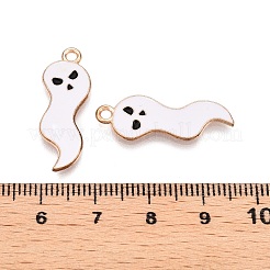 ハロウィンテーマアロイエナメルペンダント  カドミウムフリー＆鉛フリー  ライトゴールド  ゴーストチャーム  ホワイト  26x9.5x1.5mm  穴：1.8mm&nbsp;PALLOY-N176-41A-RS
