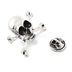 ハロウィン用の合金製ラペルピン（バックパック用）  頭蓋骨と骨  アンティークシルバー  24.5x31.5mm&nbsp;JEWB-C051-01A-AS
