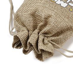 Christmas Printed Burlap Packing Pouches Drawstring Bags&nbsp;ABAG-Q053-02B-04